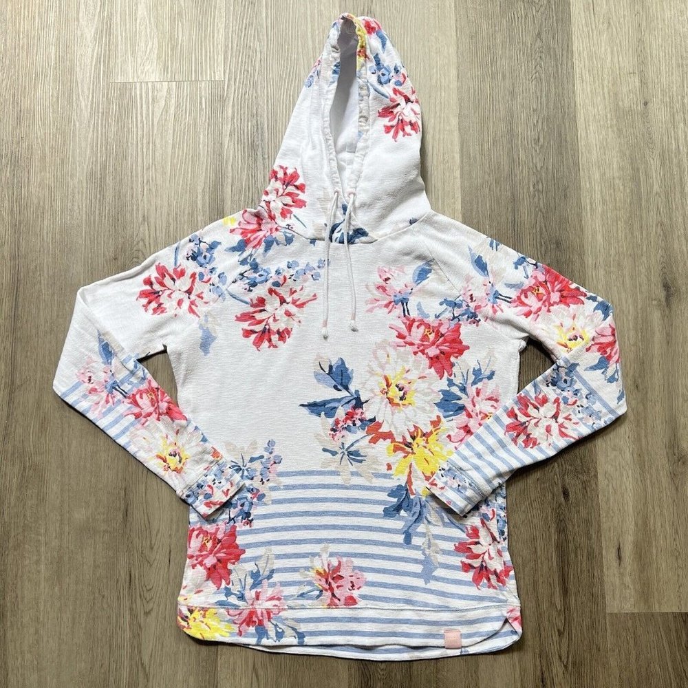 JOULES Marston Print Floral Striped Hooded Top Cotton Size US 10 - UK 14